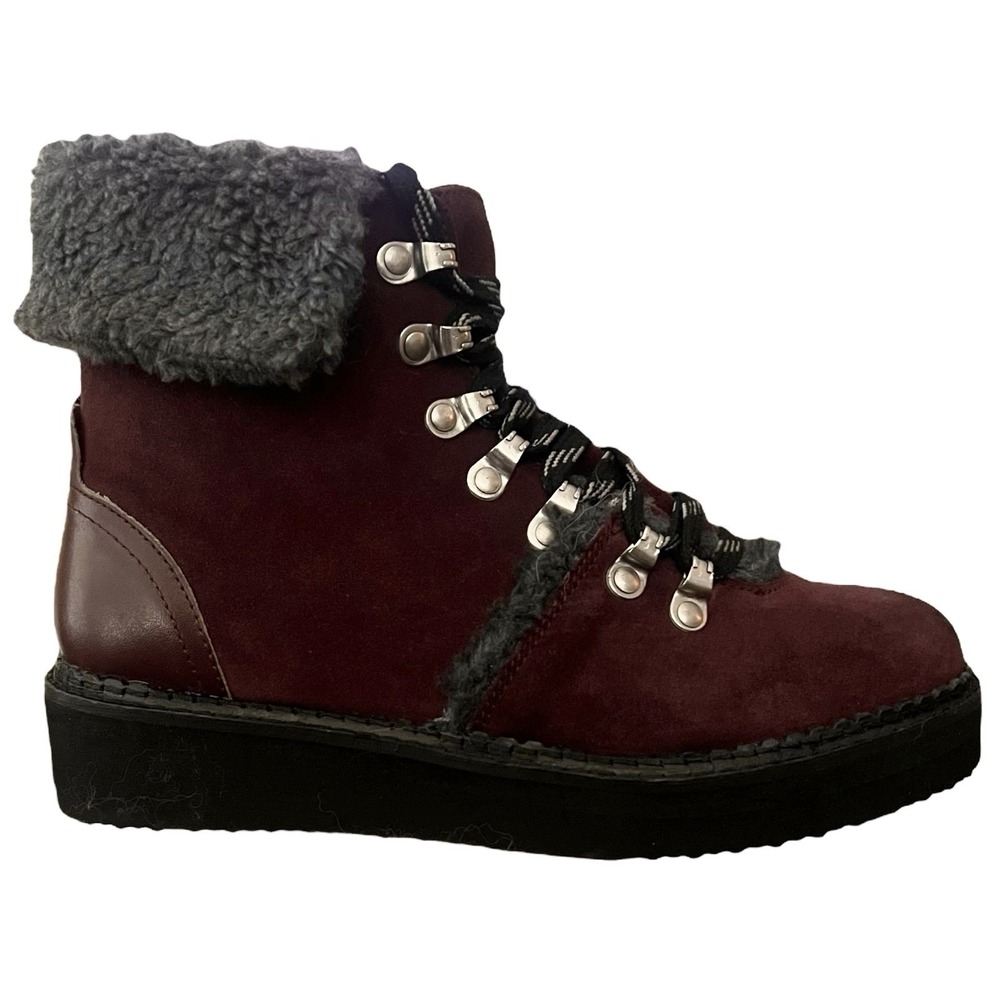 Very Volatile Tonkin Women's 6.5 Burgundy Suede Fur Trim Hiking Boots Platform